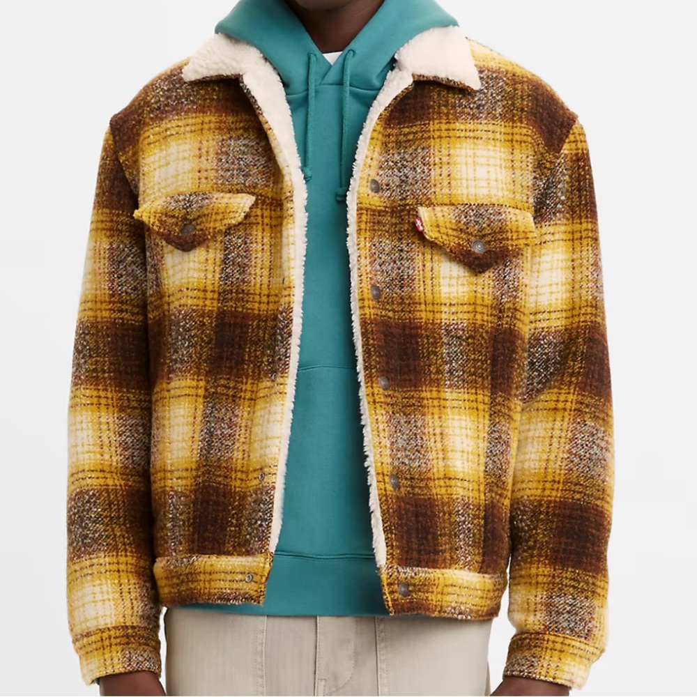 Levi’s TWEED VINTAGE FIT SHERPA TRUCKER JACKET- mustard yellow size Medium